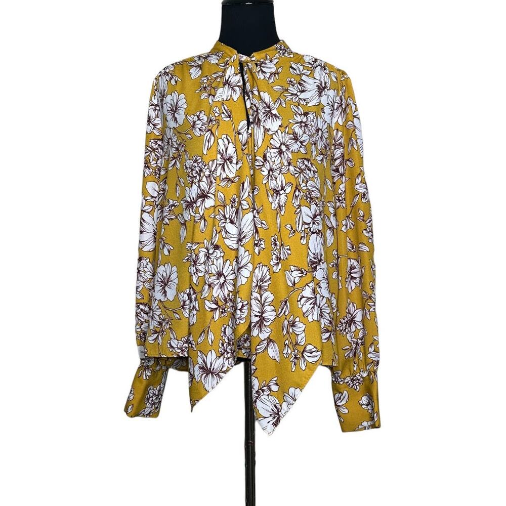Forever 21 yellow mustard floral long sleeves boho blouse size Large